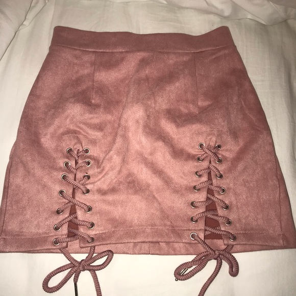 amazon Dresses & Skirts - Pink suede lace down tie front skirt
